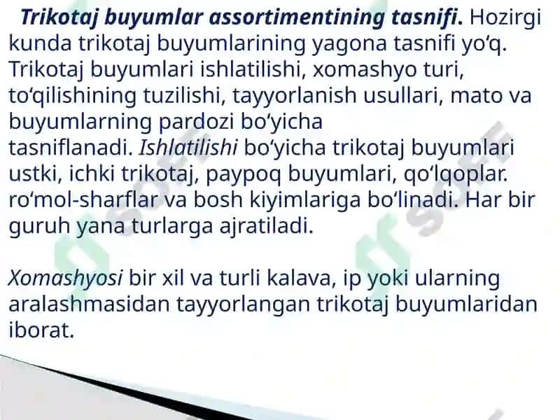 KIYIM ASSOR-TIMENTI VA KIYIM HAQI-DA MA’LUMOT. KIYIMLARGA QO’YILADI-GAN TALABLAR 5