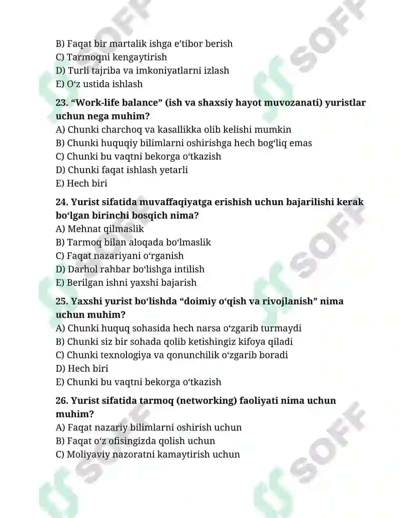 HUQUQQIY KO`NIKMALAR VA METADALOGIYA FANIDAN YUZASIDAN TEST SAVOLLARI 5