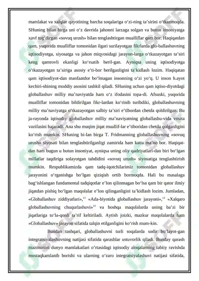 Globallashuv tushunchasi, mohiyati, jamiyat hayotida namoyon bo‘lish xususiyatlari. Globallashuvning nazariy asoslari 5