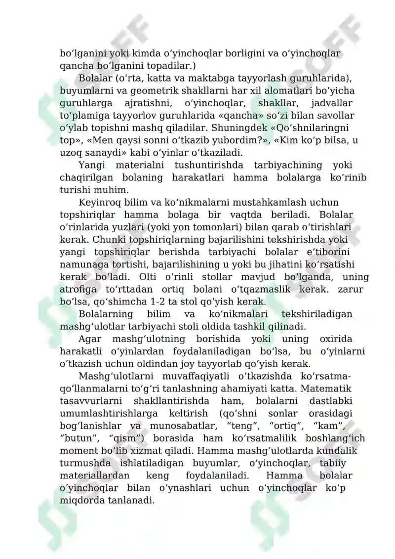 Matematika mashg’ulotlari va ularni o’tishga qo’yilgan didaktik talablar. 5