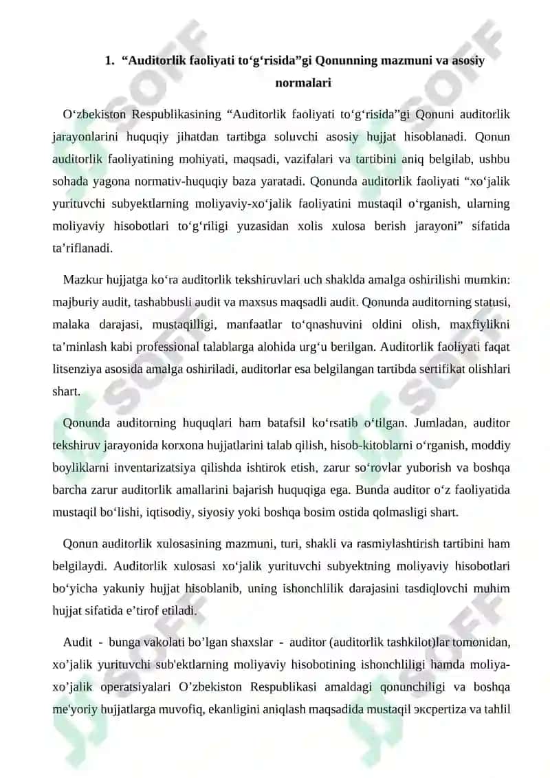 O‘zbekiston Respublikasining «Auditorlik faoliyati to‘g‘risida»gi Qonuni va uning ahamiyati 5