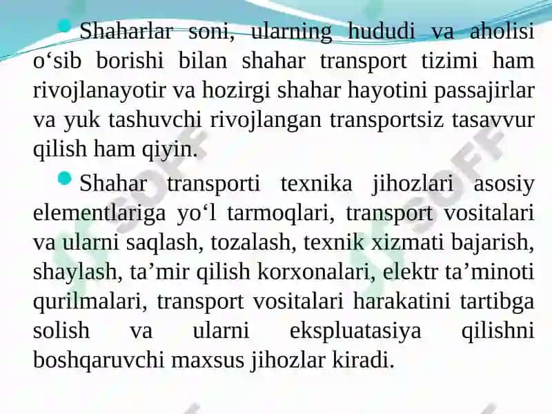MАVZU №8. SHАHАR TRАNSPORTINING TEXNIK-IQTISODIY TАVSIFI VА RIVOJLАNISH MUАMMOLАRI 5