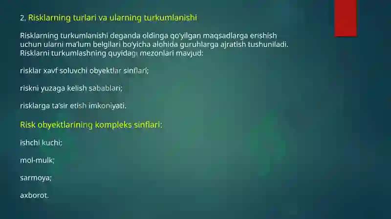 Risk xaqida tushuncha korxonalarda risklilik darajasi 5