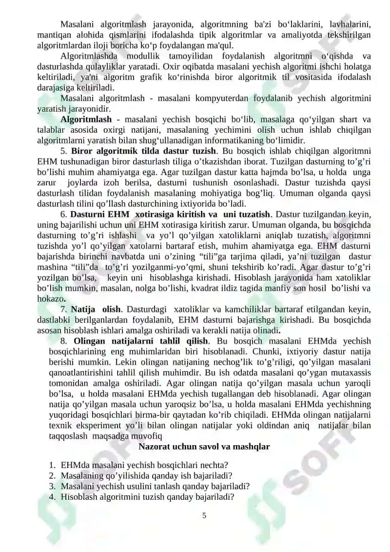 Tayyorlov yo’nalishi: 0.52.01.00 – Informatika va axborot texnologiyalari(tarmoqlar va sohalar bo’yicha) 5