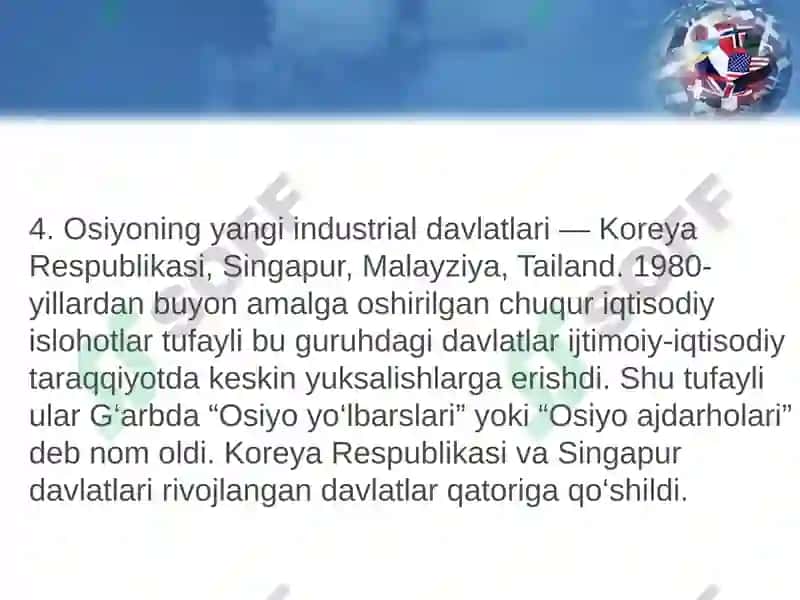 Osiyo mamlakatlarining iqtisodiy rivojlanganligi 5