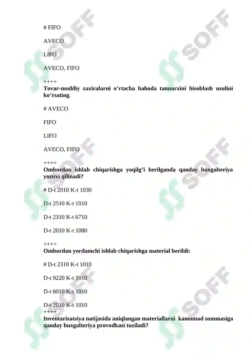 Buxalteriya fanidan yakuniy bosqichiga tushadigan savollar. 5