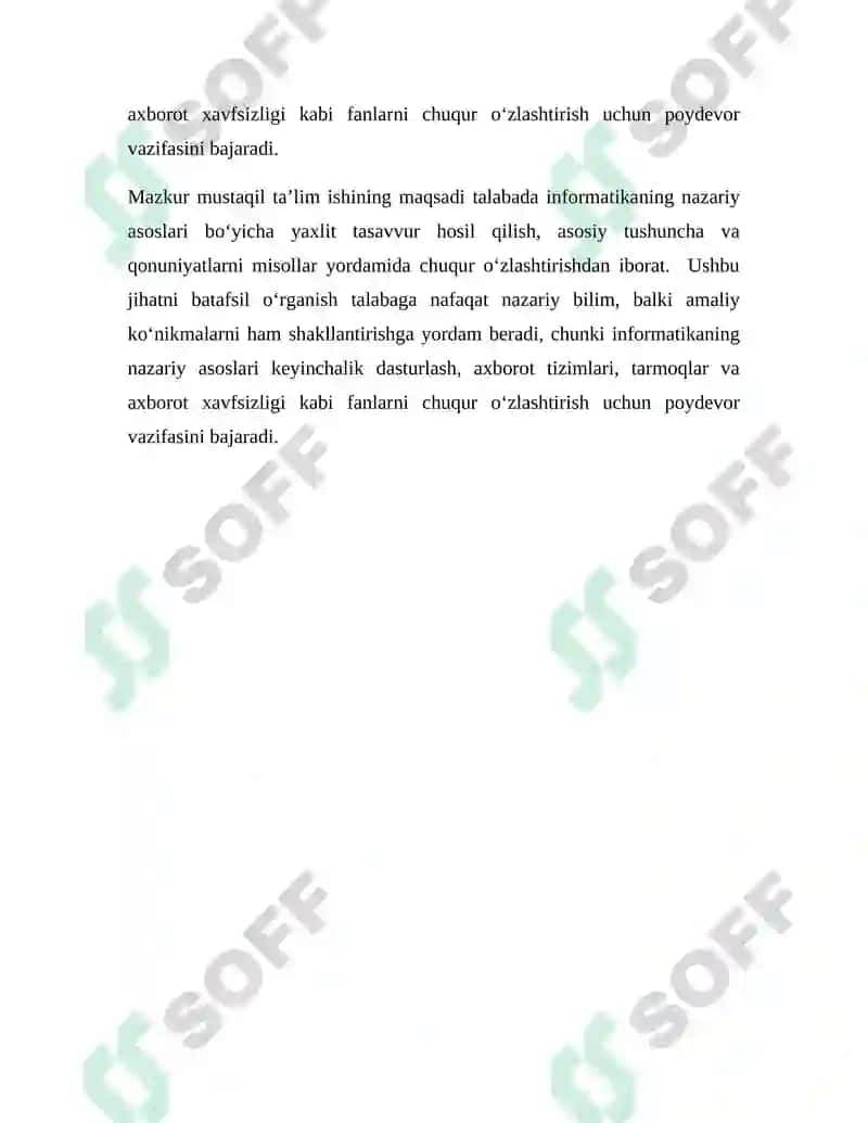 INFORMATIKANING NAZARIY ASOSLARI FANIDAN MUSTAQIL TA’LIM ISHI 5
