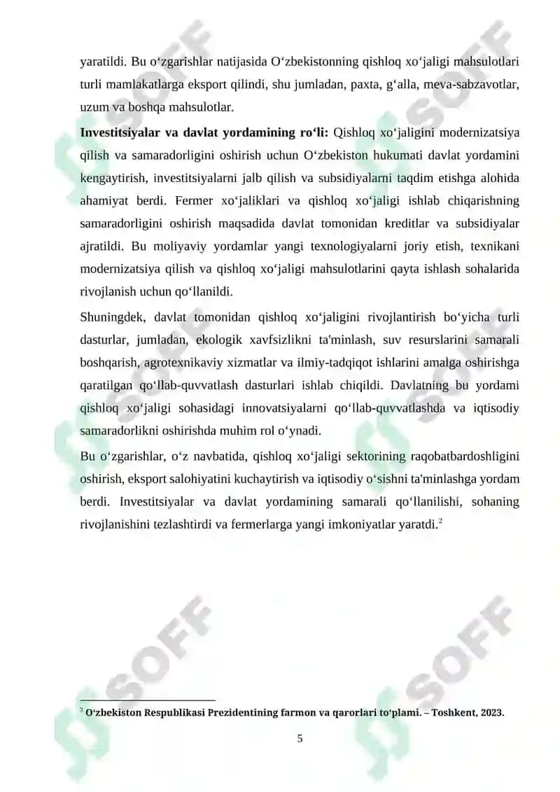 MUSTAQILLIK YILLARIDA QISHLOQ XO‘JALIGI VA SANOAT SOHASIDAGI O‘ZGARISHLAR 5