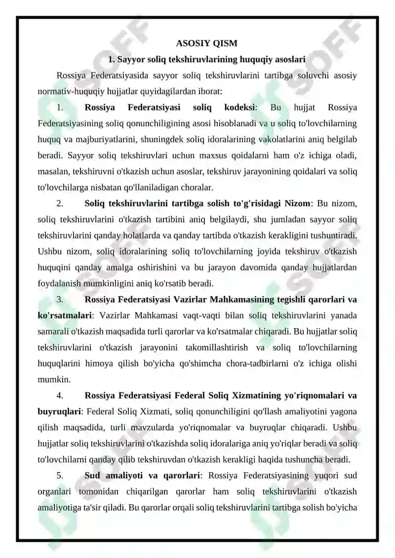 Rossiya Federatsiyasida sayyor soliq tekshiruvini o'tkazish tartibi 5