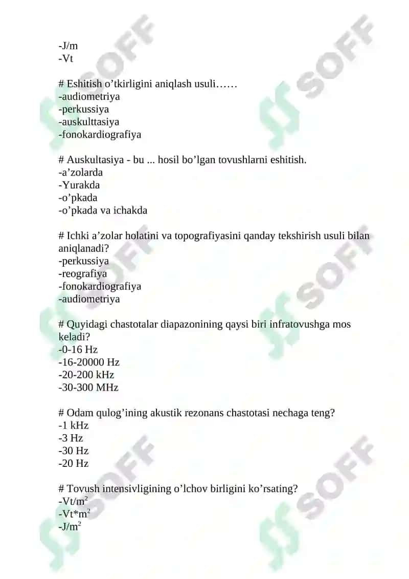 Tibbiy va biologik fizika fanidan test 5