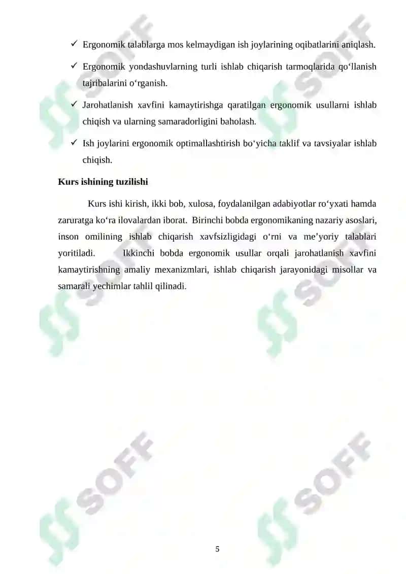 Ishlab  chiqarishda jarohatlanish xavfini kamaytirishda erganomik usullarning samaradorligi 5