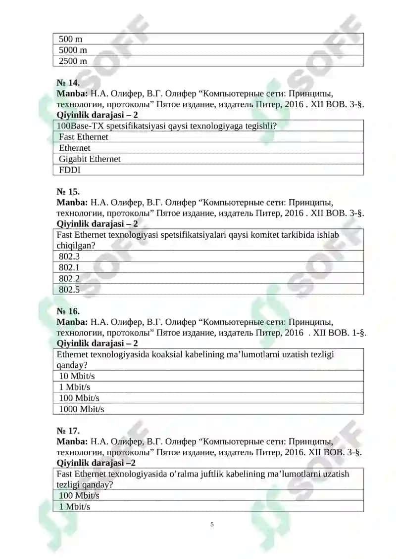 Kompyuter tarmoqlari fanidan test savollari 5