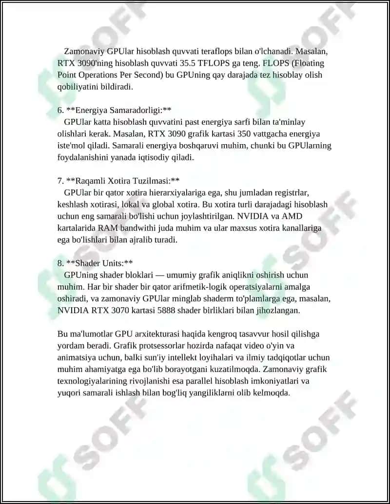 GPU VA GPGPU ARXITEKTURASI VA O‘ZARO ISHLASH PRINSIPLARI 5