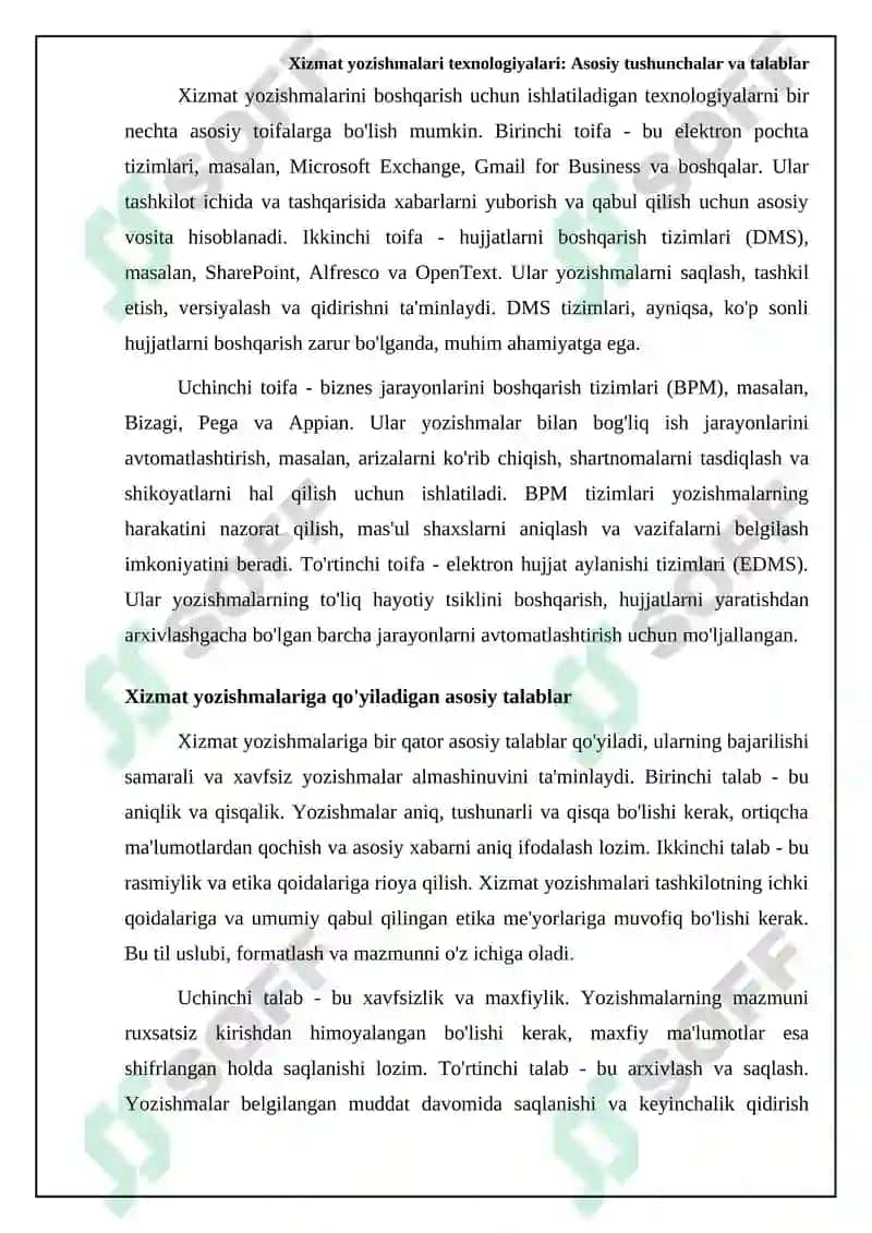 Xizmat yozishmalari bilan ishlash technologiyalari 5