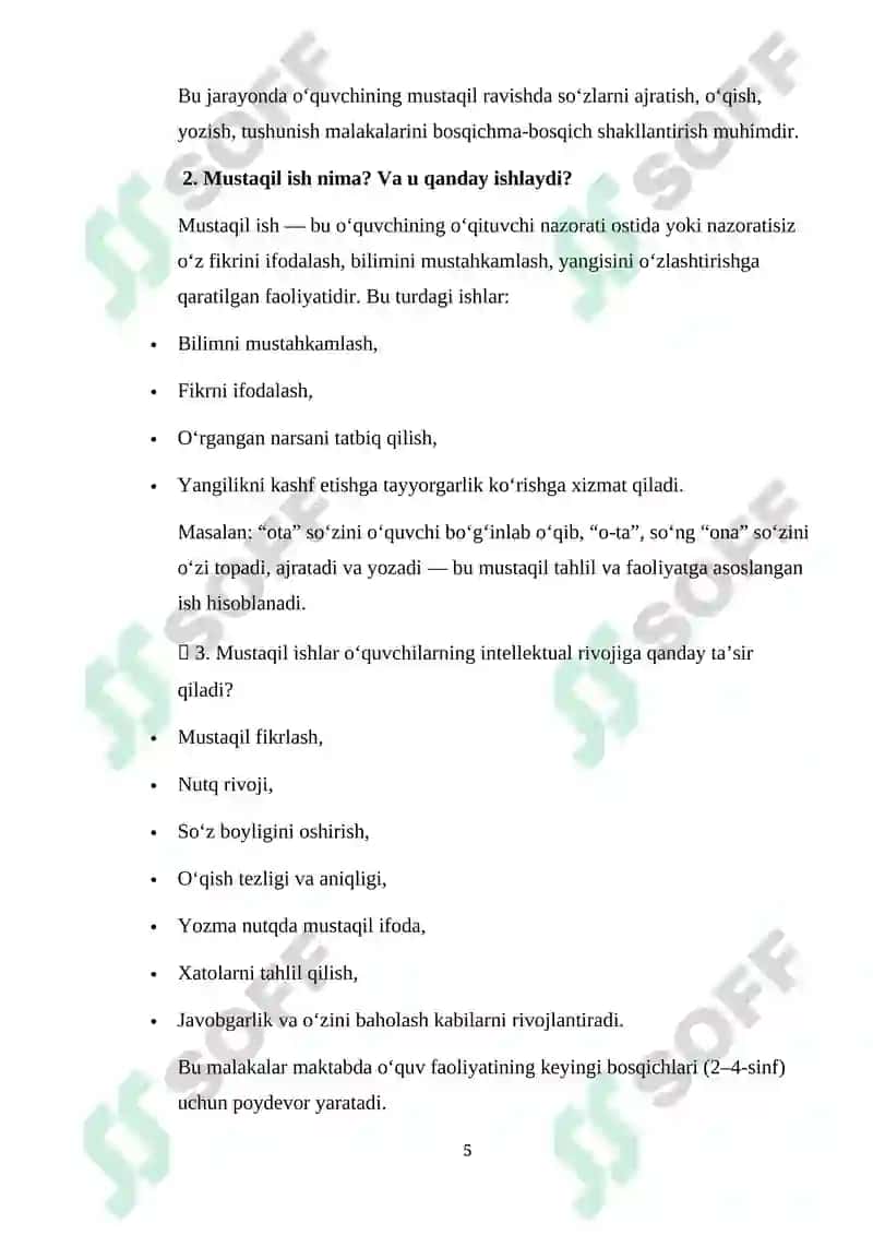 SAVOD O‘RGATISH DARSLARIDA O‘QUVCHILARNING MUSTAQIL ISHLARINI TASHKIL ETISH 5