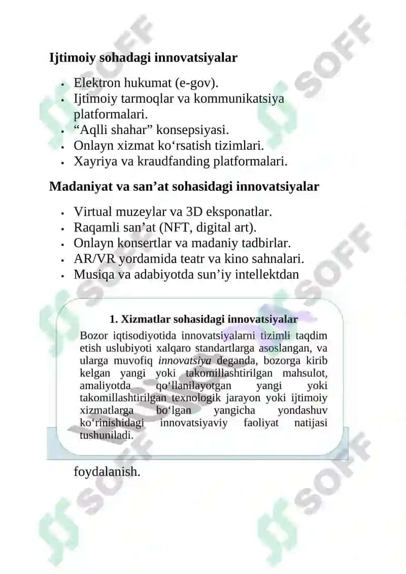Innovatsiyalarning sohalar boʻyicha turlari 5
