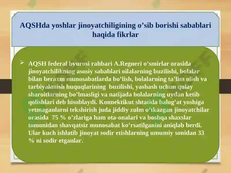 Jinoyatchilik - bolalarda g‘ayriqonuniy hatti-harakatning namoyon bo’lish shakli sifatida 5