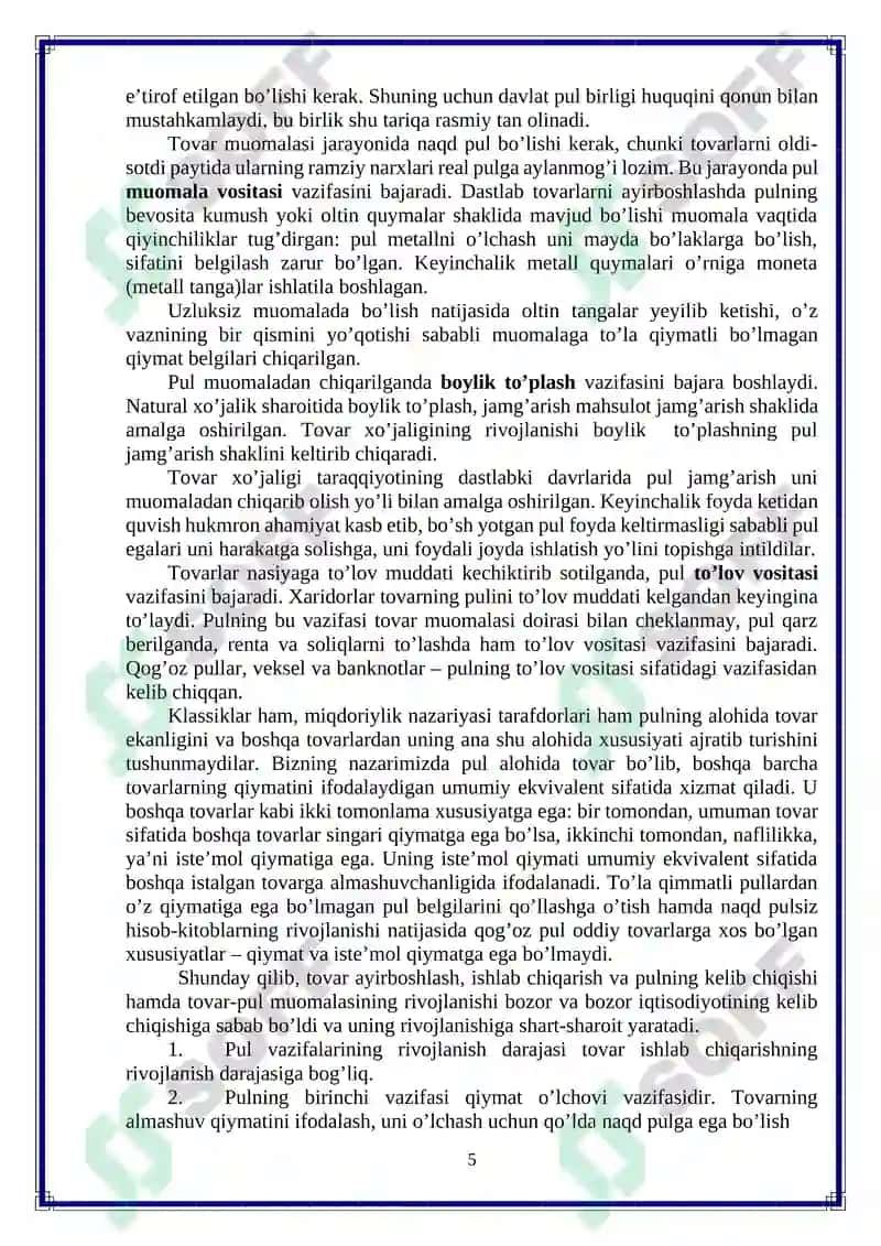 Pul muomalasi va uning amal qilish qonuniyatlari 5