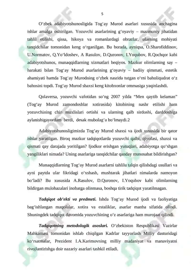 “Hozirgi o’zbek nasrida psixologizm” (Tog’ay Murod nasri misolida) 5