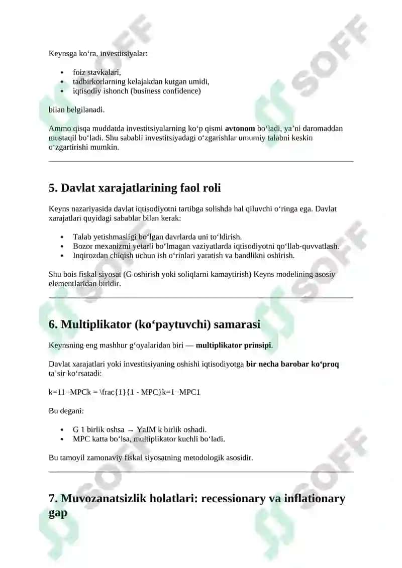 Keynsning tovarlar va xizmatlar bozoridagi makroiqtisodiy muvozanat modeli 5