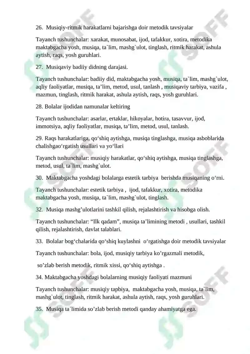 BOLALAR MUSIQIY TAʼLIM METODIKASI FANI BOʻYICHA YOZMA ISH SAVOLLARI 5