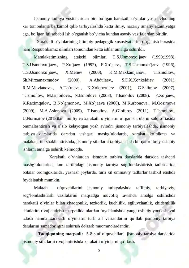 "5-8 sinf o’quvchilari jismoniy sifatlarini tarbiyalashda sport va harakatli o’yinlarning ahamiyati" 5