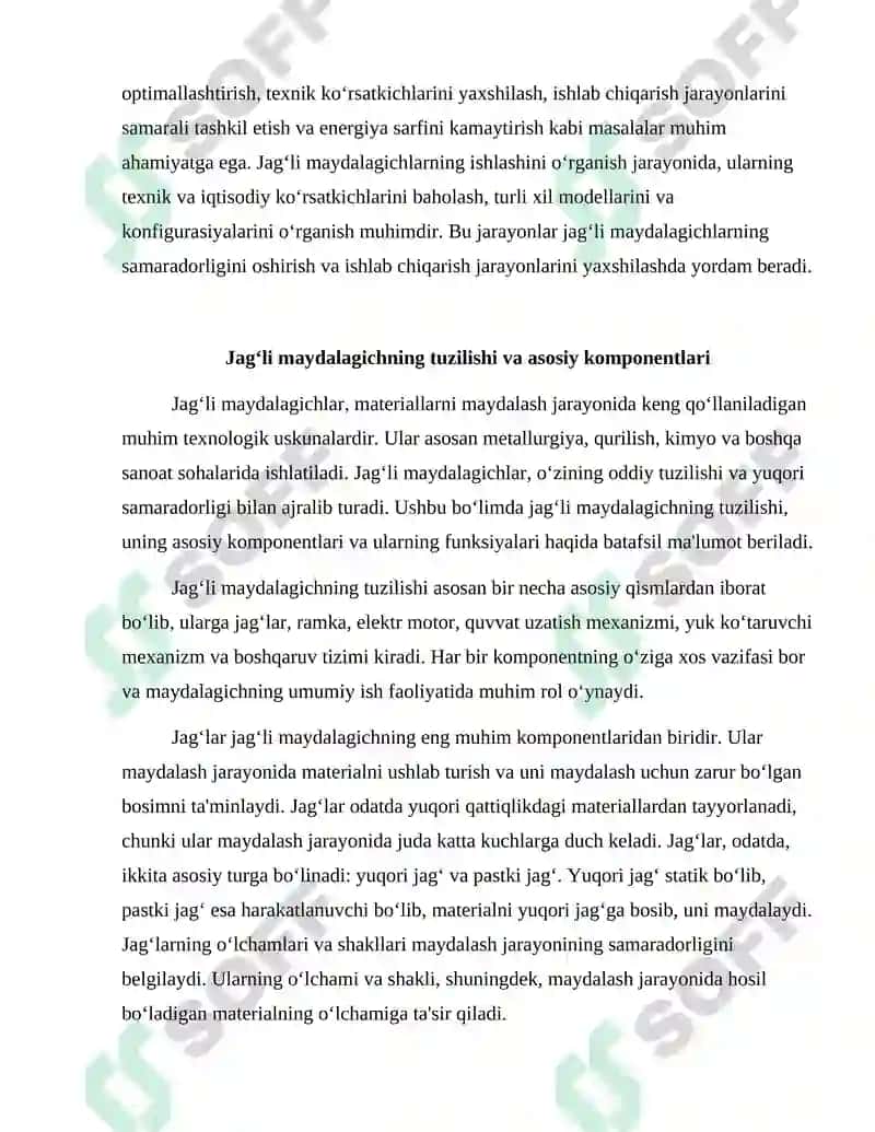 Jag‘li maydalagich ishini o‘rganish va asosiy ko‘rsatkichlarini loyixalash 5