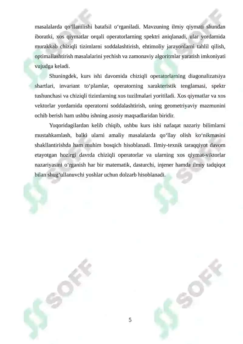 Chiziqli operatorlarning xos qiymat va xos vektorlari 5