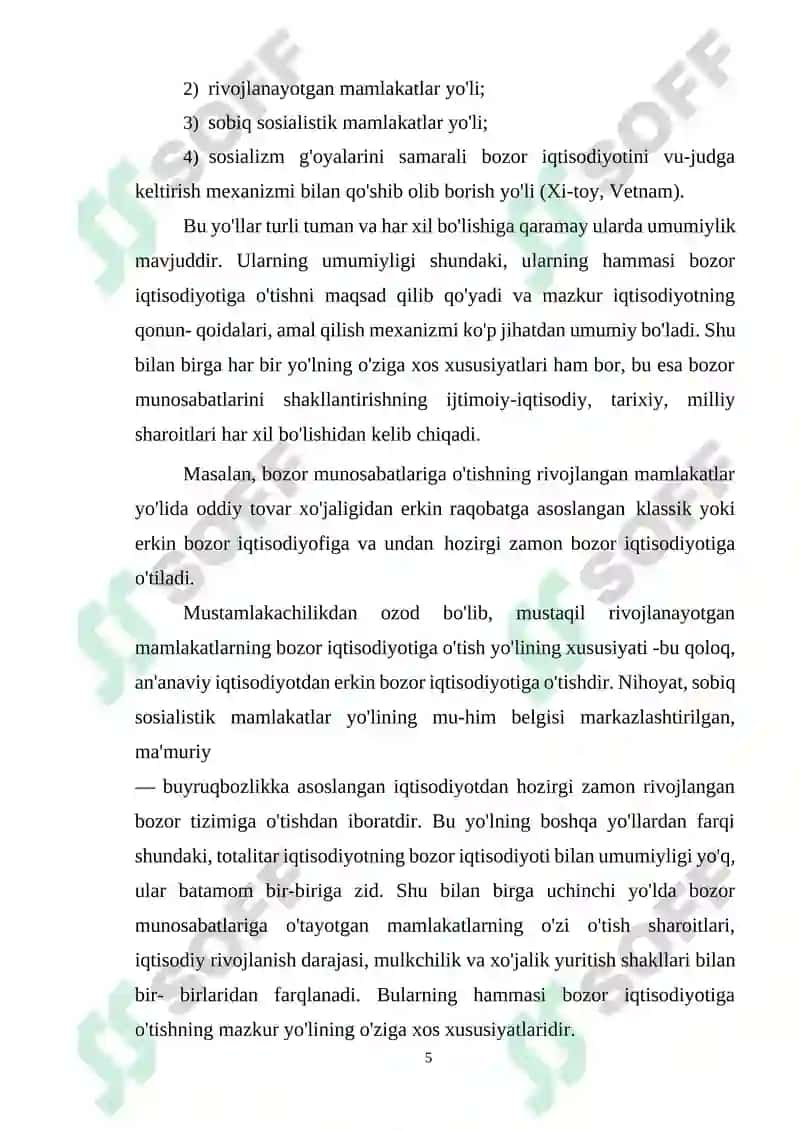Bozor iqtisodiyotiga o'tish va uning o’ziga xos xususiyatlari 5