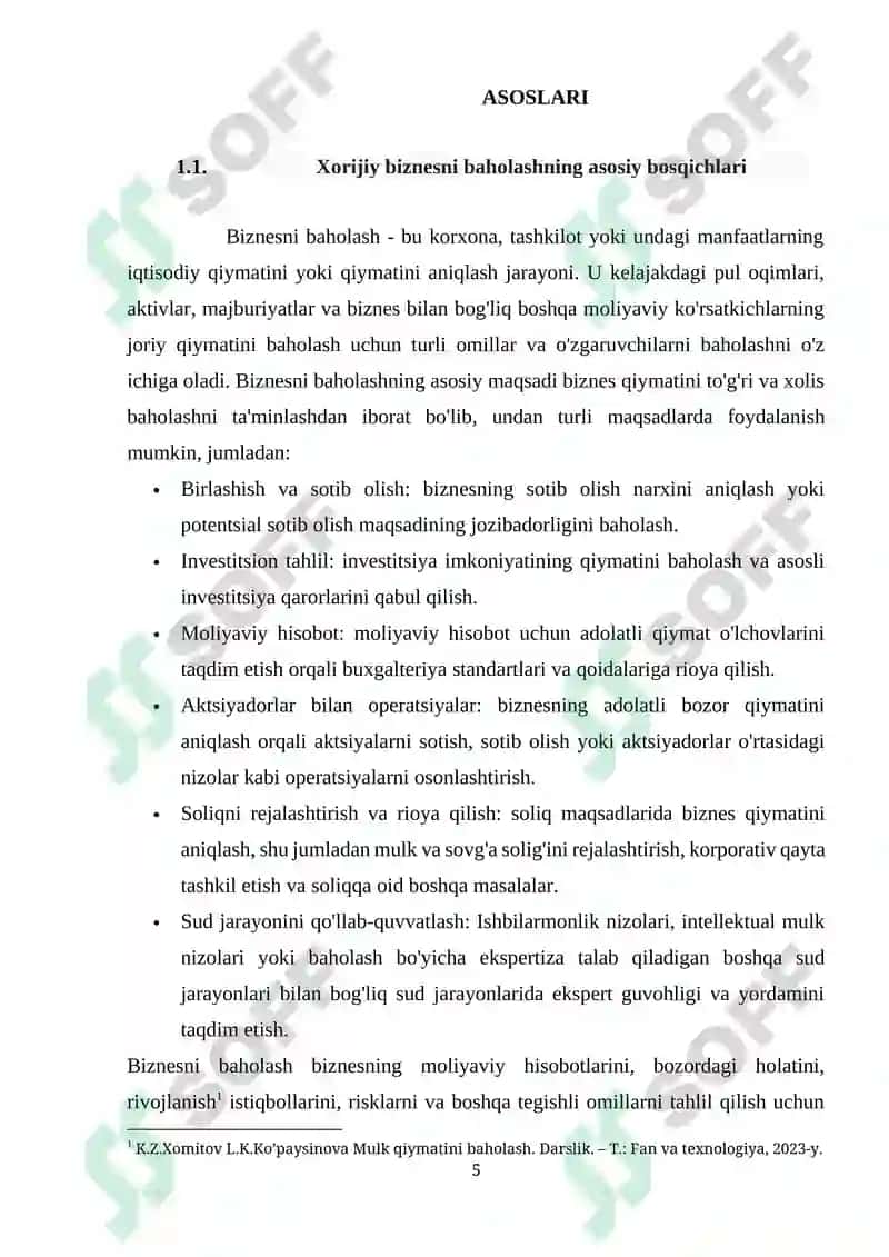 MULK QIYMATINI BAHOLASH YONDOSHUVLARI VA USULLARI TIZIMI 5