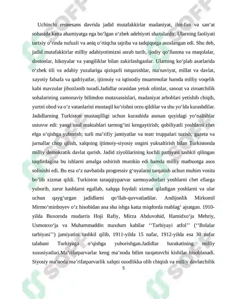 Uchinchi Rennesans yaratishda jadid mutafakkirlarini o‘rni 5