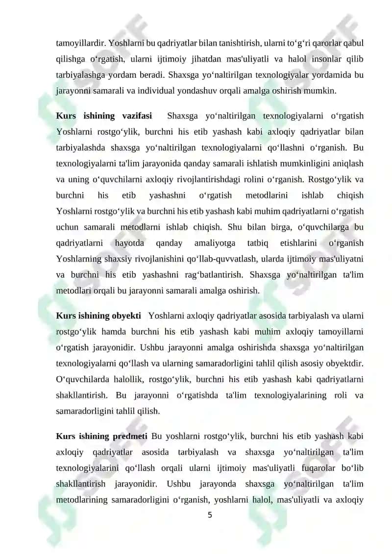 Shaxsga yoʻnaltirilgan texnologiyalar asosida Rostgoʻylik va burchni his etib yashash mavzusini oʻqitish 5