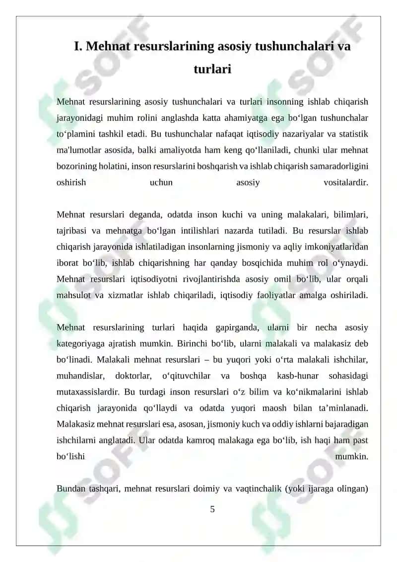 Mehnat Bozori va Korxonalarda Mehnat Resurslaridan Foydalanuvchi 5