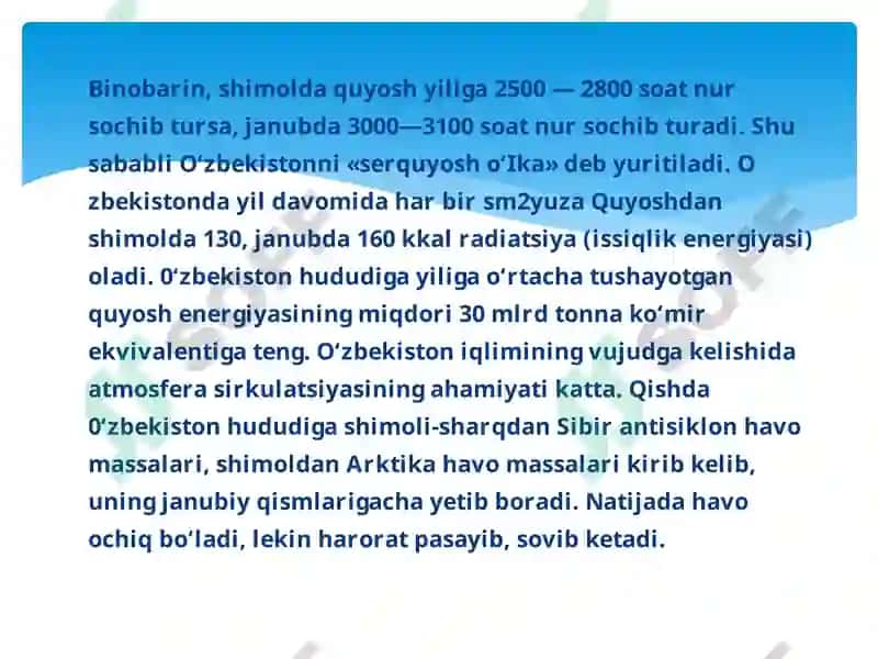 O`ZBEKISTON IQLIMI YIL FASILLARI 5