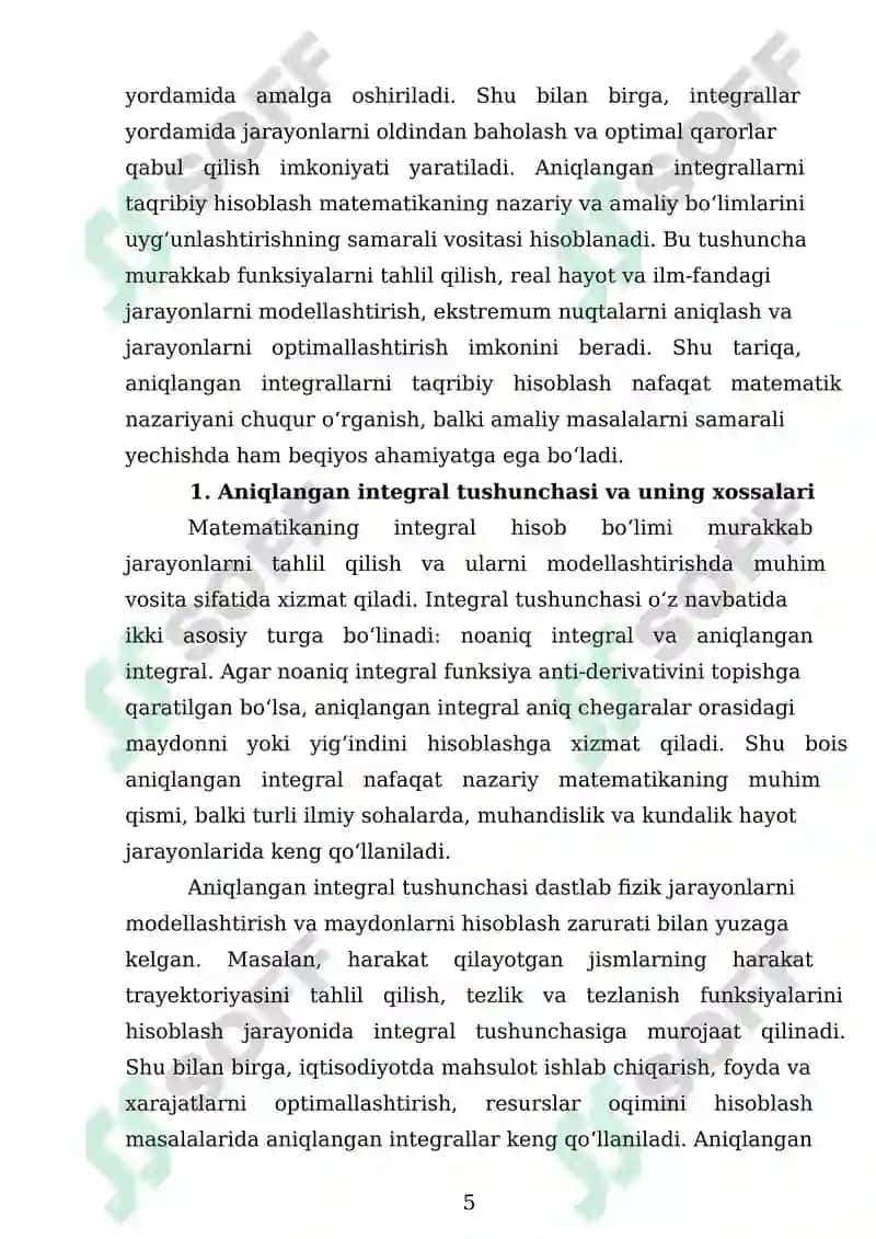 Aniqlangan integrallarni taqribiy hisoblash 5