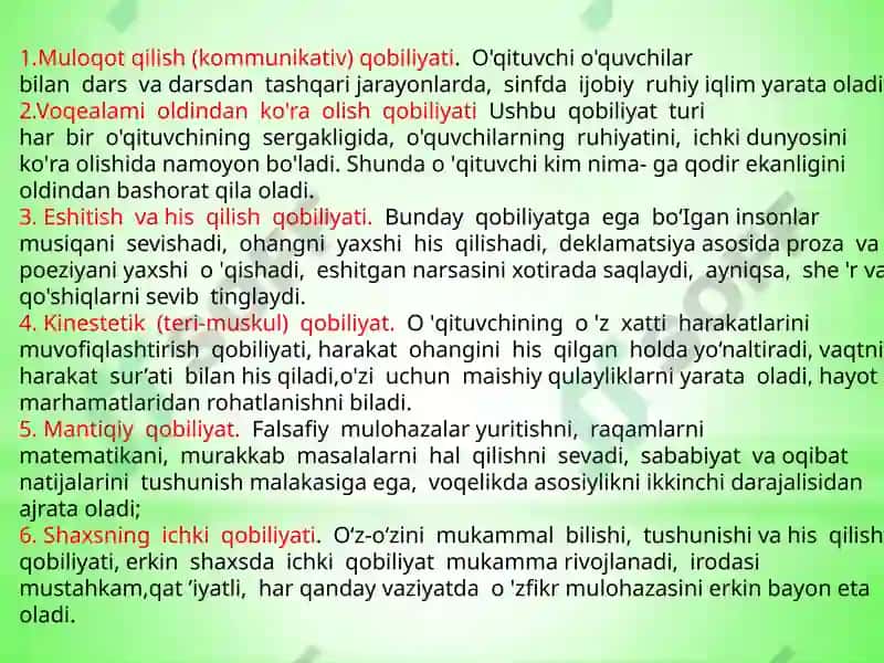 Pedagogik qobiliyat turlari 5