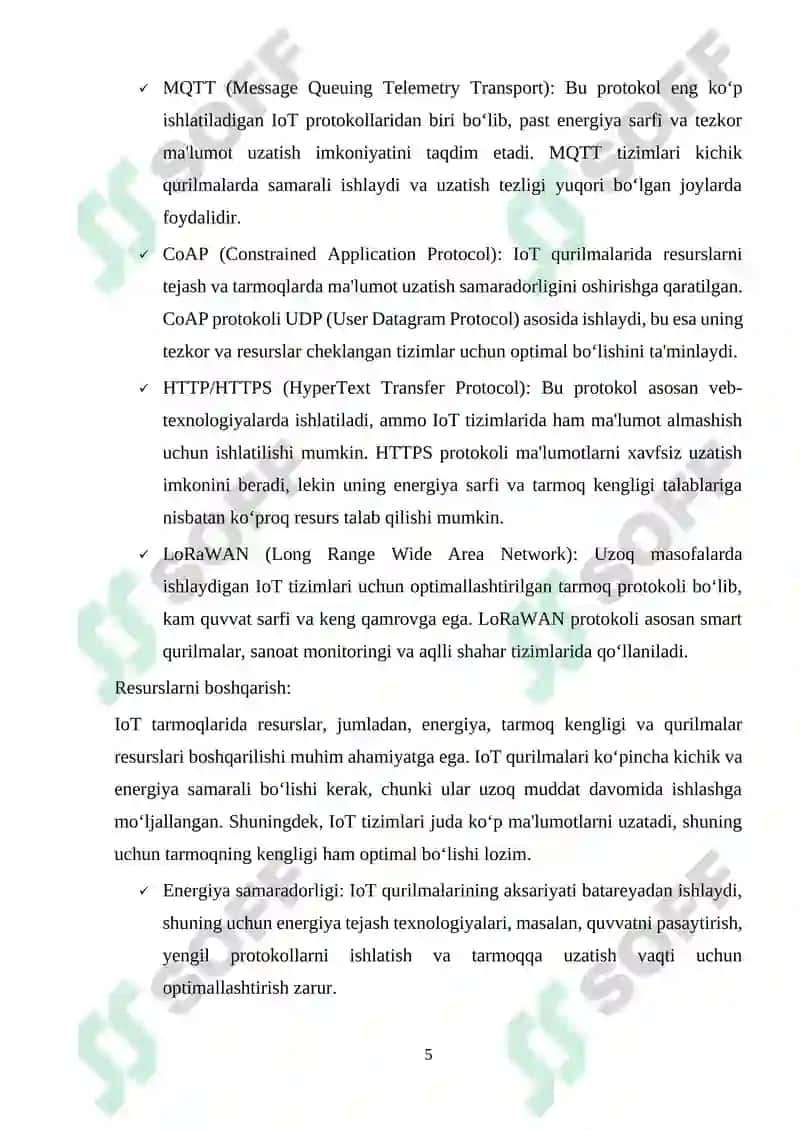IoT tarmoqlarida ma'lumot uzatishning samaradorligini oshirish 5
