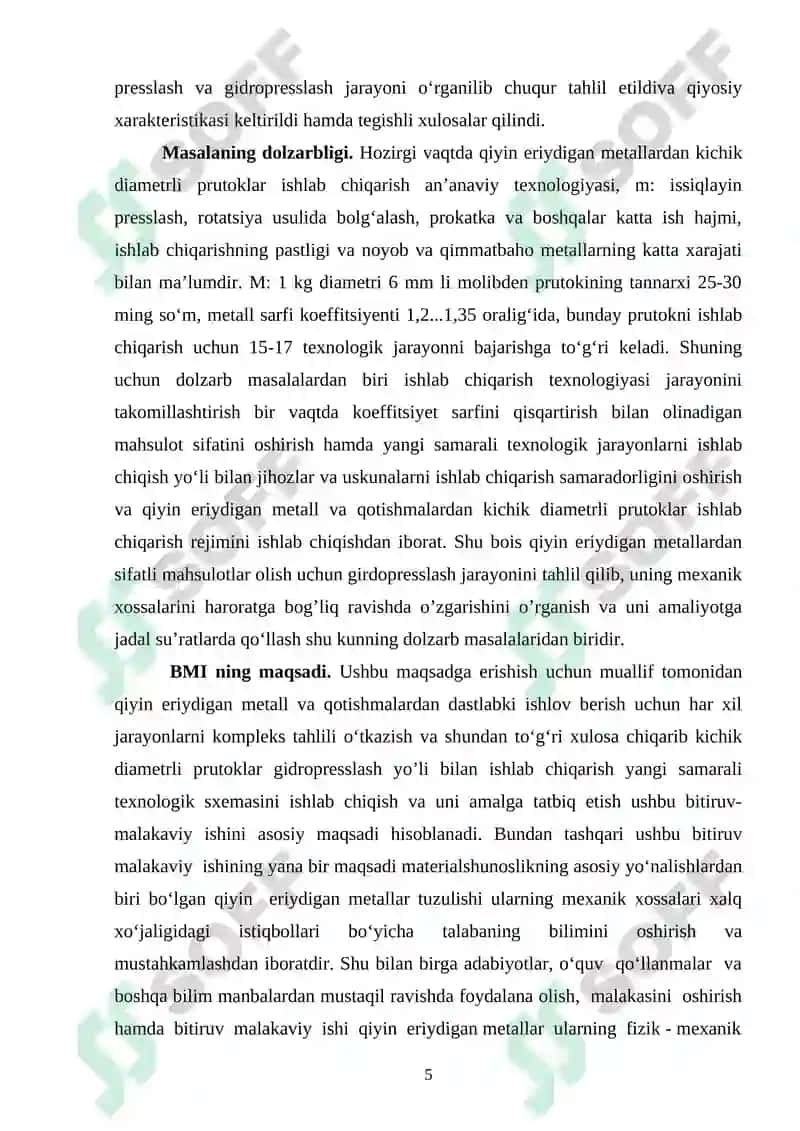 Qiyin eriydigan metallarni gidropresslash jarayonlarini takomillashtirish 5