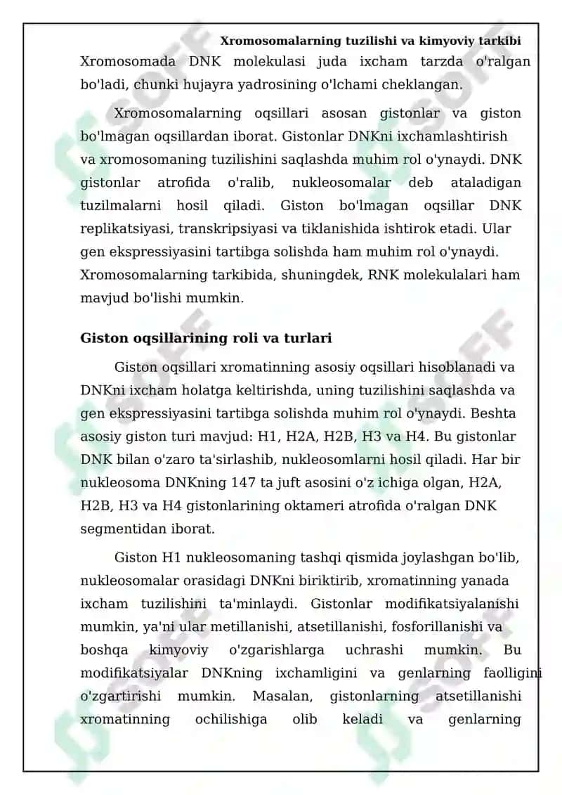 Odam va hayvon xromosomalarining morfofuksional xarakteristikasi 5