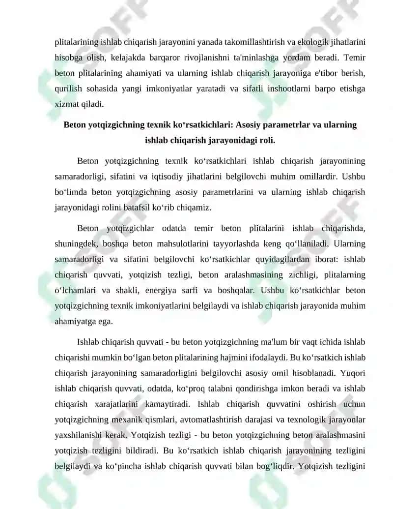 Temir beton plitasini ishlab chiqaruvchi beton yotqizgich loyihasi 5