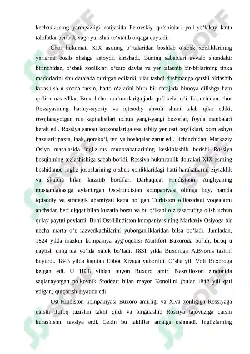 O‘RTA OSIYO XONLIKLARINING CHOR ROSSIYASI TOMONIDAN BOSIB OLINISHI VA MUSTAMLAKACHILARGA QARSHI XALQ HARAKATLARI 5
