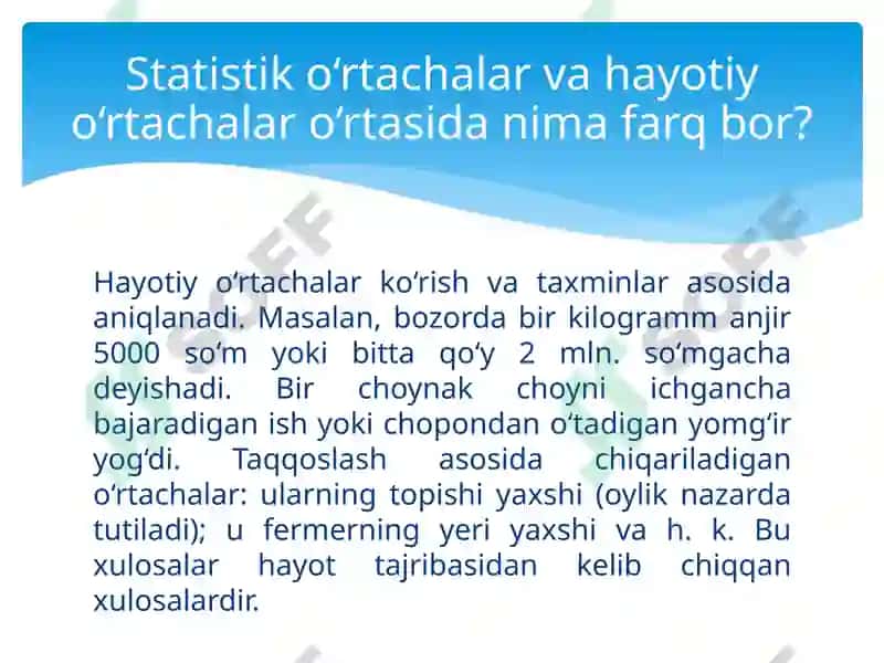 Statistik ko‘rsatkichlar. O‘rtacha miqdorlar. Variatsiya ko‘rsatkichlari 5