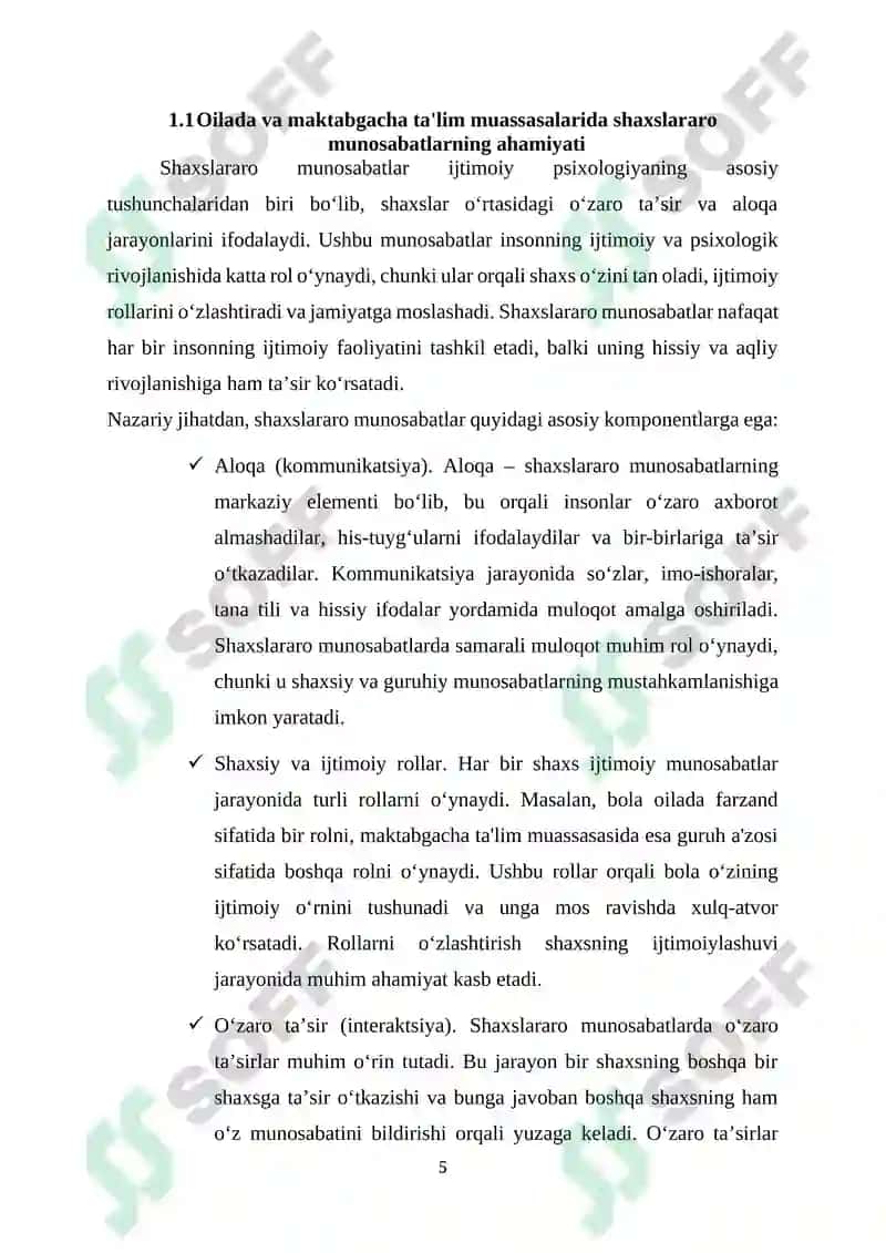 Maktabgacha Yoshdagi Bola Shaxsi va Shaxslararo Munosabatlarni O'rganish Kursi 5