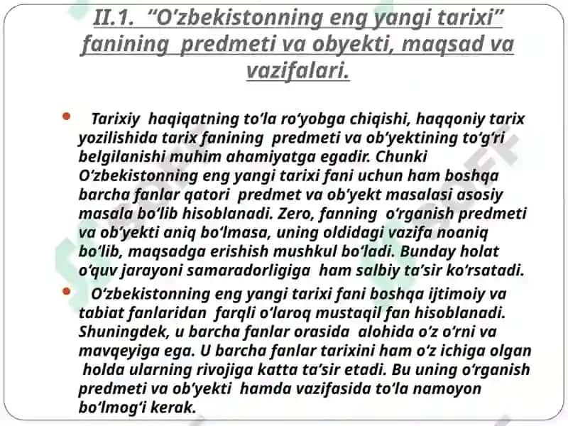 “O’zbekistonning eng yangi tarixi” o’quv fanining predmeti, maqsadi va vazifalari, nazariy-metodologik tamoyillari. 5