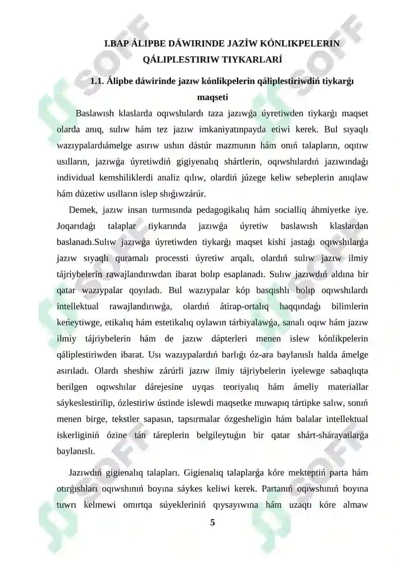 Álipbe dáwirinde jazıwdı qáliplestiriw kurs jumısı 5