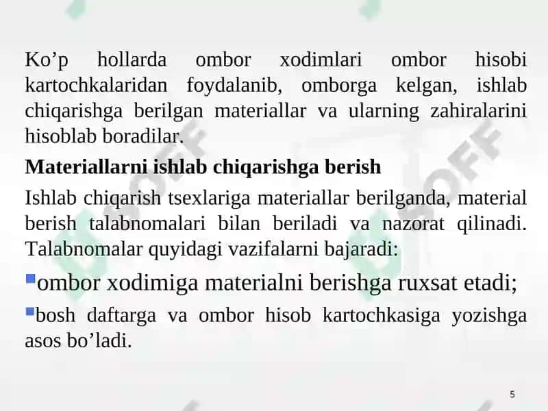 MATERIAL XARAJATLARINING HISOBI 5