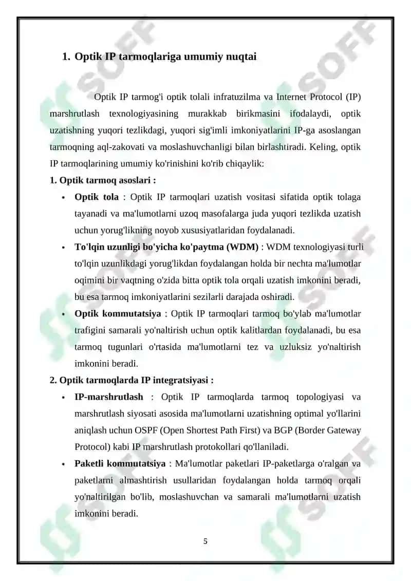 OPTIK IP -TARMOQLARDA XIZMAT KO‘RSATISH SIFATINING HUSUSIYATLARI 5