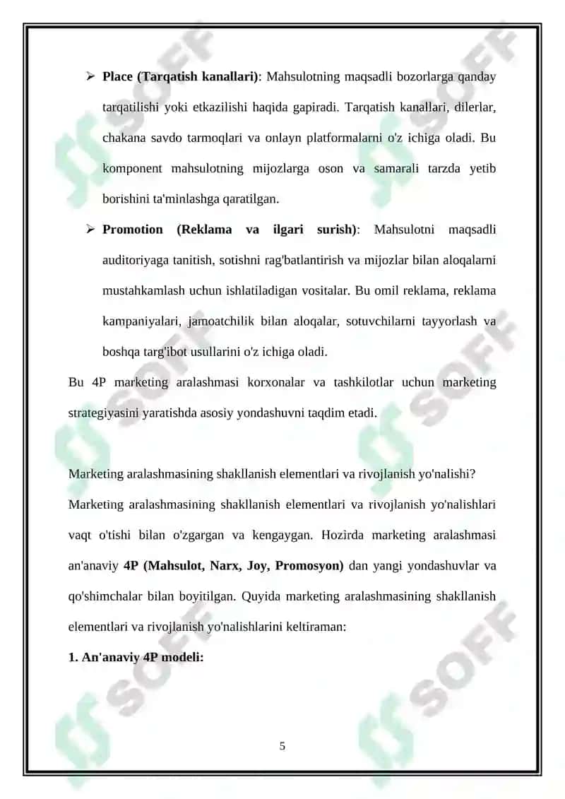Marketing aralashmasini tahlil qilish 5