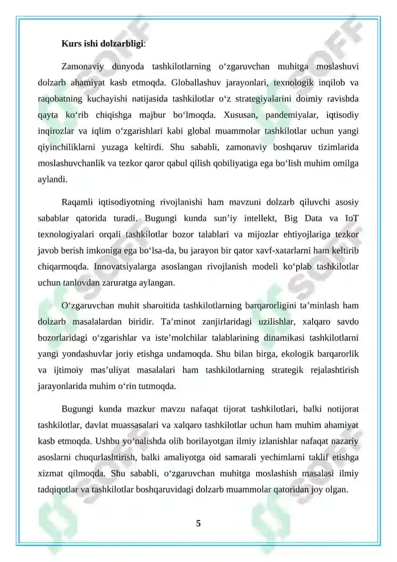 O'zgaruvchan muhitga tashkilotlarni moslashtirish 5