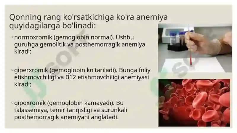 Anemiyalar.anemiyalar klassifikatsiyasi anemiyalar etiopatogenezi.anemiyani klinik labarator diagnostikasi 5